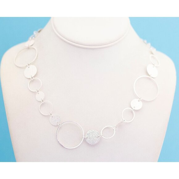 Vintage Minimalist Silver Circles Chain Necklace 35 Inches - S21 - Picture 2 of 3